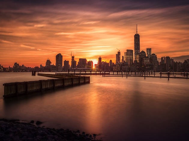 New York City skyline at sunset