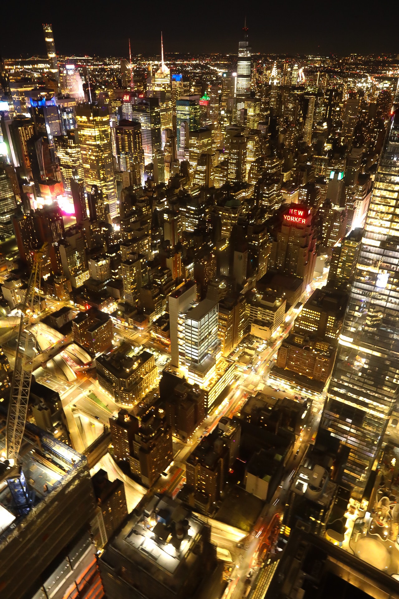 New York City skyline aerial view at night